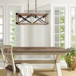 Hot Sale LNC Wood And Metal Chandelier-4 Lights