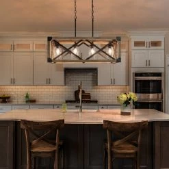 Hot Sale LNC Wood And Metal Chandelier-4 Lights