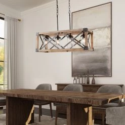 Hot Sale LNC Wood And Metal Chandelier-4 Lights