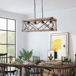 Hot Sale LNC Wood And Metal Chandelier-4 Lights