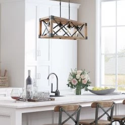 Hot Sale LNC Wood And Metal Chandelier-4 Lights