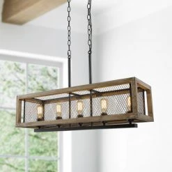 LNC Rectangle Wood Chandelier-Open Box 22 LNC Rectangle Wood Chandelier-Open Box