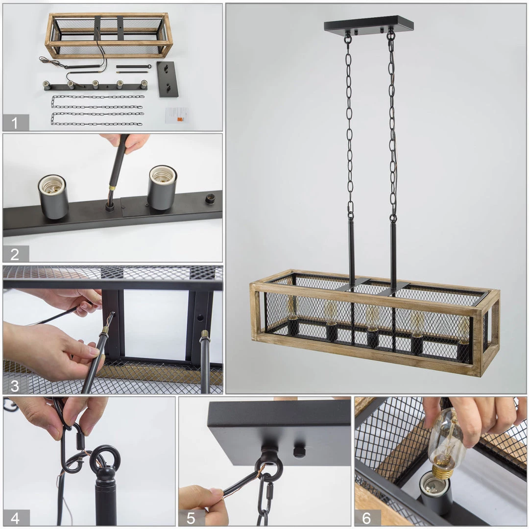 LNC Rectangle Wood Chandelier-Open Box 15 LNC Rectangle Wood Chandelier-Open Box