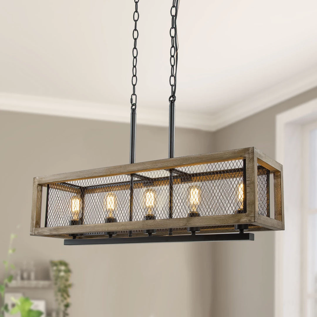 LNC Rectangle Wood Chandelier-Open Box 3 LNC Rectangle Wood Chandelier-Open Box
