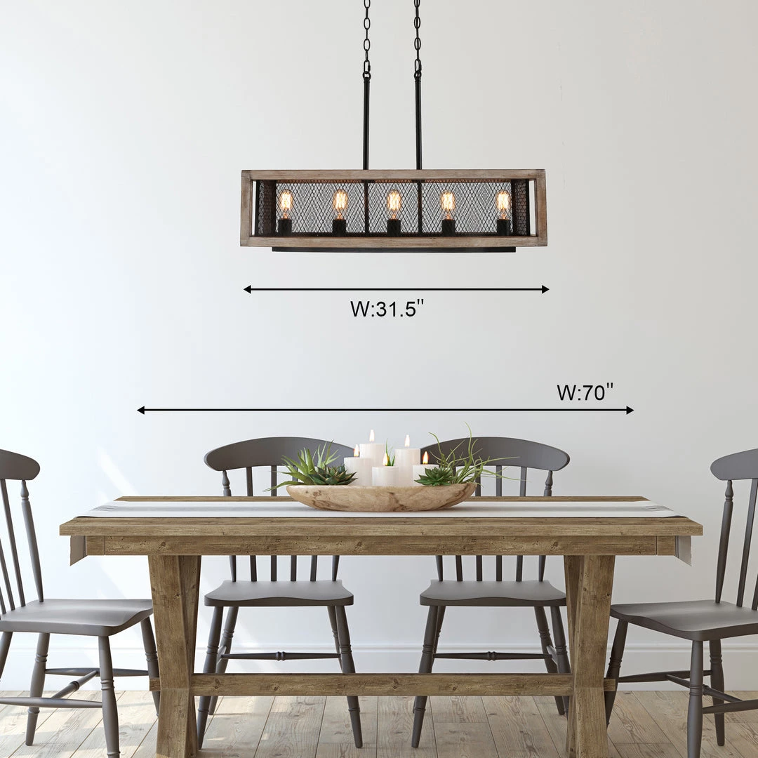 LNC Rectangle Wood Chandelier-Open Box 9 LNC Rectangle Wood Chandelier-Open Box