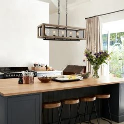 Hot Sale LNC Rectangle Wood Chandelier-5 Lights