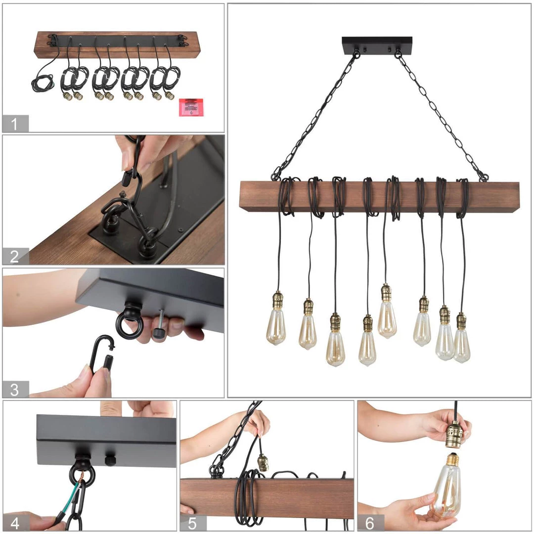 LNC Rustic Beam Wide Kitchen Chandelier-Open Box 11 LNC Rustic Beam Wide Kitchen Chandelier-Open Box