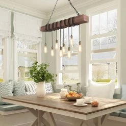 LNC Rustic Beam Wide Kitchen Chandelier-8 Lights