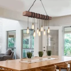 LNC Rustic Beam Wide Kitchen Chandelier-8 Lights