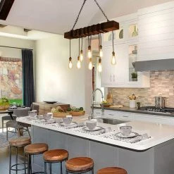 LNC Rustic Beam Wide Kitchen Chandelier-8 Lights