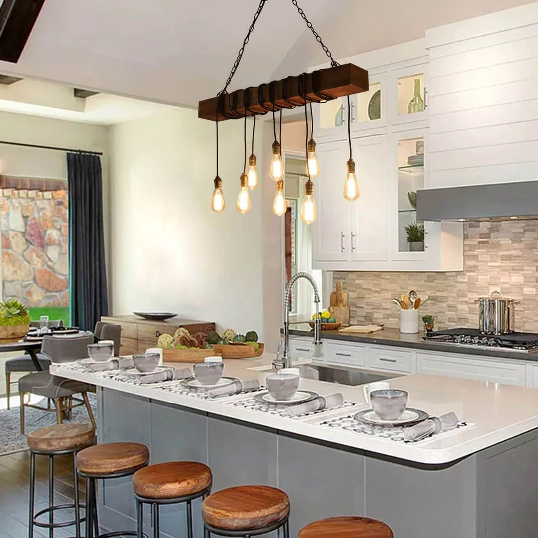 LNC Rustic Beam Wide Kitchen Chandelier-Open Box 5 LNC Rustic Beam Wide Kitchen Chandelier-Open Box