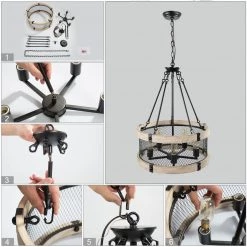 Lighting LNC Wood Drum Chandelier-Open Box