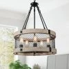 LNC Wood Drum Chandelier-5 Lights