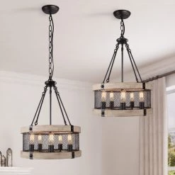 Lighting LNC Wood Drum Chandelier-Open Box