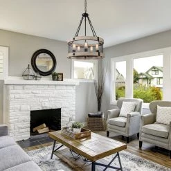 Lighting LNC Wood Drum Chandelier-Open Box