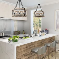 Lighting LNC Wood Drum Chandelier-Open Box