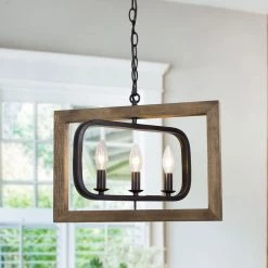 LNC Wood Geometric Farmhouse Chandelier-Clearance Lighting