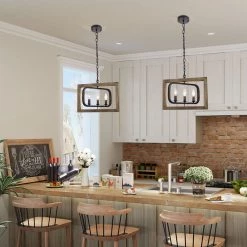 LNC Wood Geometric Farmhouse Chandelier-Clearance Lighting