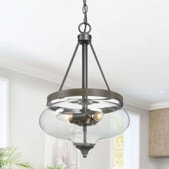 LNC Modern Drum-shaped Glass Chandelier-3 Lights Hot Sale
