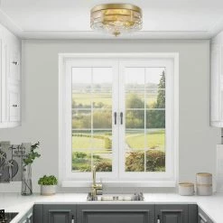 LNC Gold Glass Modern Flush-mount Light Hot Sale