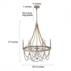 LNC Elegant Wooden Bead Chandelier-Open Box Lighting