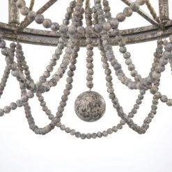 Hot Sale LNC Elegant Wooden Bead Chandelier-6 Lights