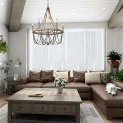 LNC Elegant Wooden Bead Chandelier-Open Box Lighting