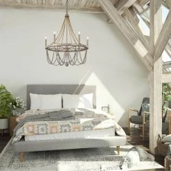 LNC Elegant Wooden Bead Chandelier-Open Box Lighting