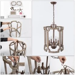 LNC Farmhouse Cylindrical Drum Chandeliers- 5 Lights-Open Box