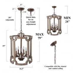 LNC Farmhouse Cylindrical Drum Chandeliers- 5 Lights