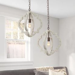 Google LNC Farmhouse White-washed Wood Chandeliers-Clearance