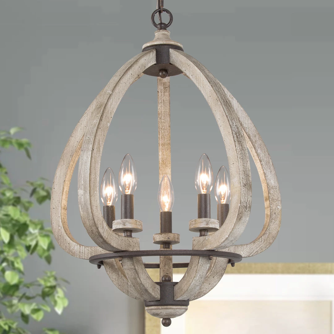 LNC Wooden Wine Barrel Chandelier-5 Lights 3 LNC Wooden Wine Barrel Chandelier-5 Lights