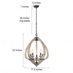 LNC Wooden Wine Barrel Chandelier-5 Lights