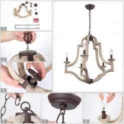 LNC Weathered Wood Farmhouse Chandelier-Open Box