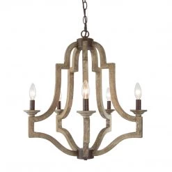 Uolfin Hot Sale LNC Weathered Wood Farmhouse Chandelier-5 Lights