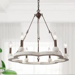 LNC Natural Wood Ring Chandelier-Open Box Lighting
