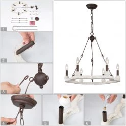 LNC Natural Wood Ring Chandelier-Open Box Lighting