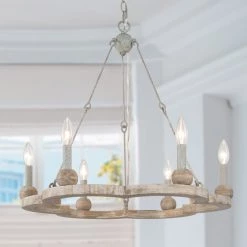 LNC HOME Sales 38 Uolfin LNC Natural Wood Ring Chandelier-6 Lights