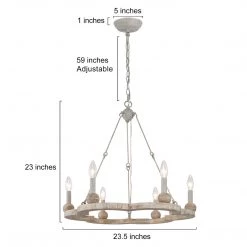Uolfin LNC Natural Wood Ring Chandelier-6 Lights