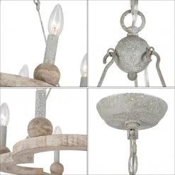 Uolfin LNC Natural Wood Ring Chandelier-6 Lights