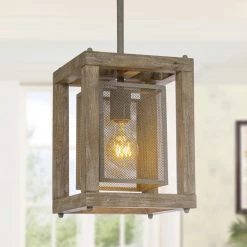 LNC Farmhouse Wooden Pendant-Clearance Lighting