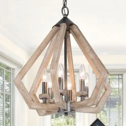 Uolfin LNC Diamond Wooden Farmhouse Chandeliers-Clearance Hot Sale