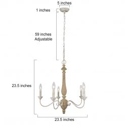 Hot Sale LNC Simple Wooden Distressed Chandelier 5 Lights