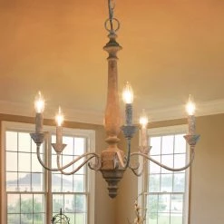 Hot Sale LNC Simple Wooden Distressed Chandelier 5 Lights