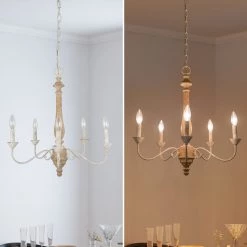 Hot Sale LNC Simple Wooden Distressed Chandelier 5 Lights