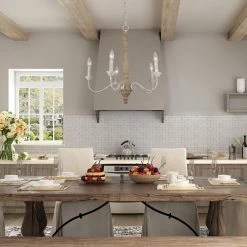 Hot Sale LNC Simple Wooden Distressed Chandelier 5 Lights