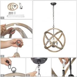 Uolfin Hot Sale LNC Orb Farmhouse Globe Hanging Chandelier-4 Lights