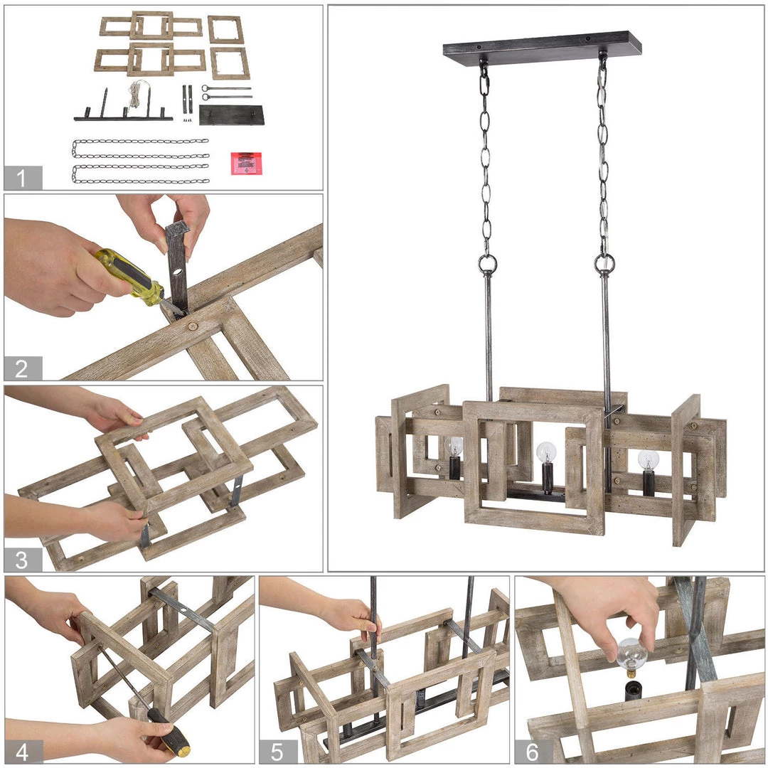 LNC Extra-large Rustic Wooden Chandelier-Open Box 11 LNC Extra-large Rustic Wooden Chandelier-Open Box