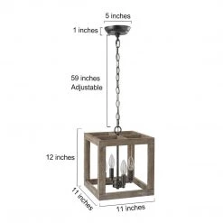 Uolfin LNC Farmhouse Wood Cubic Chandelier-4 Lights