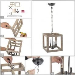 Uolfin LNC Farmhouse Wood Cubic Chandelier-4 Lights